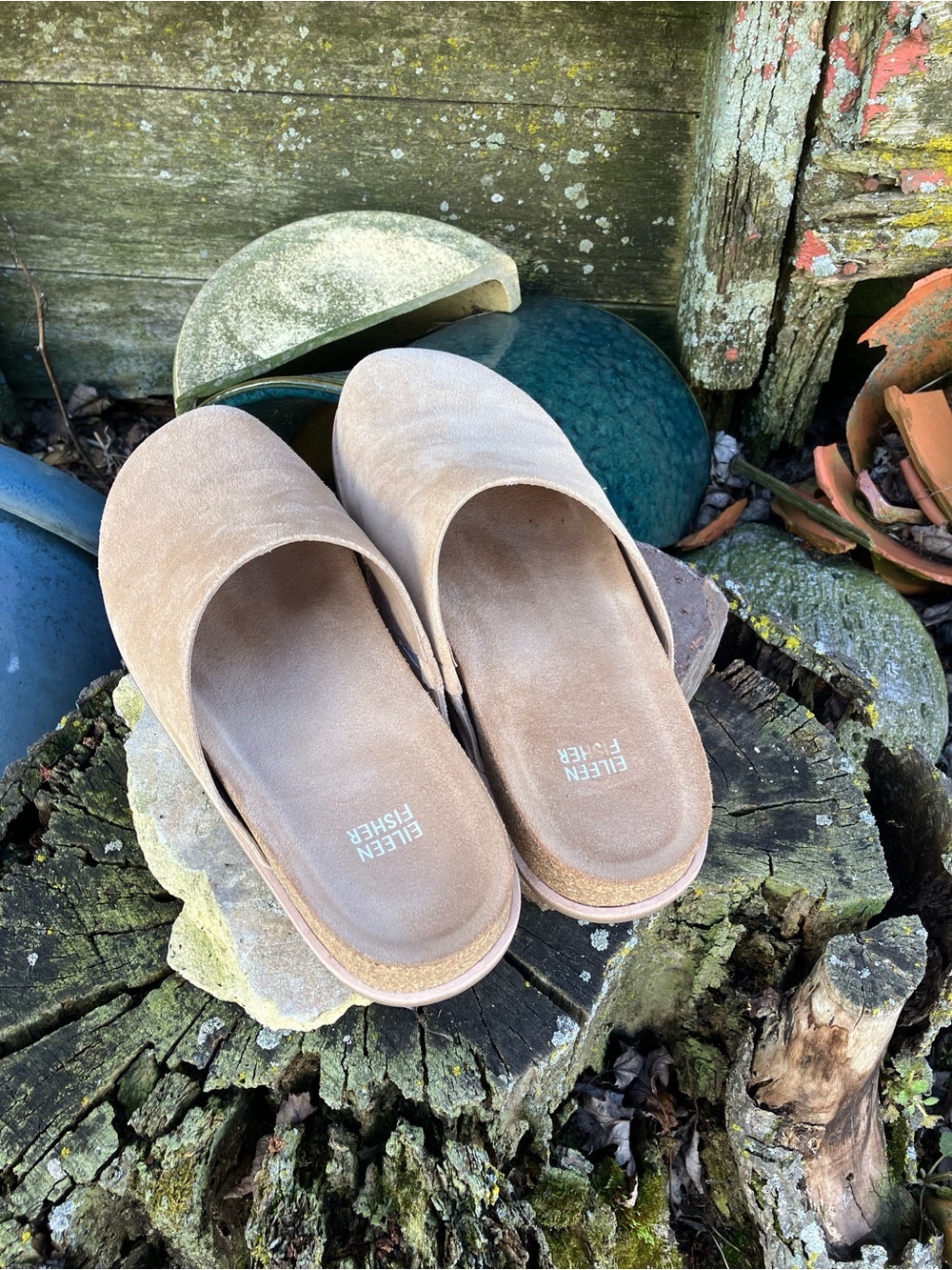 Eileen Fisher Bios Ecru Tan Suede Slip-On Mule Clogs 8 - Picture 4 of 15